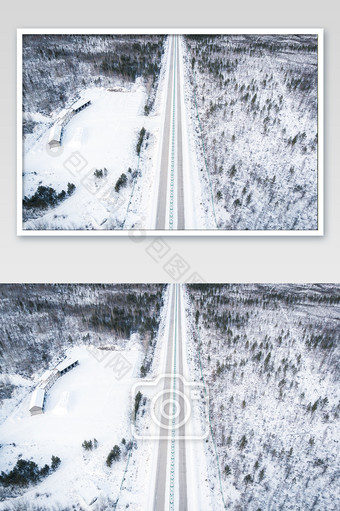 大气蜿蜒雪景北方公路雪景摄影图片