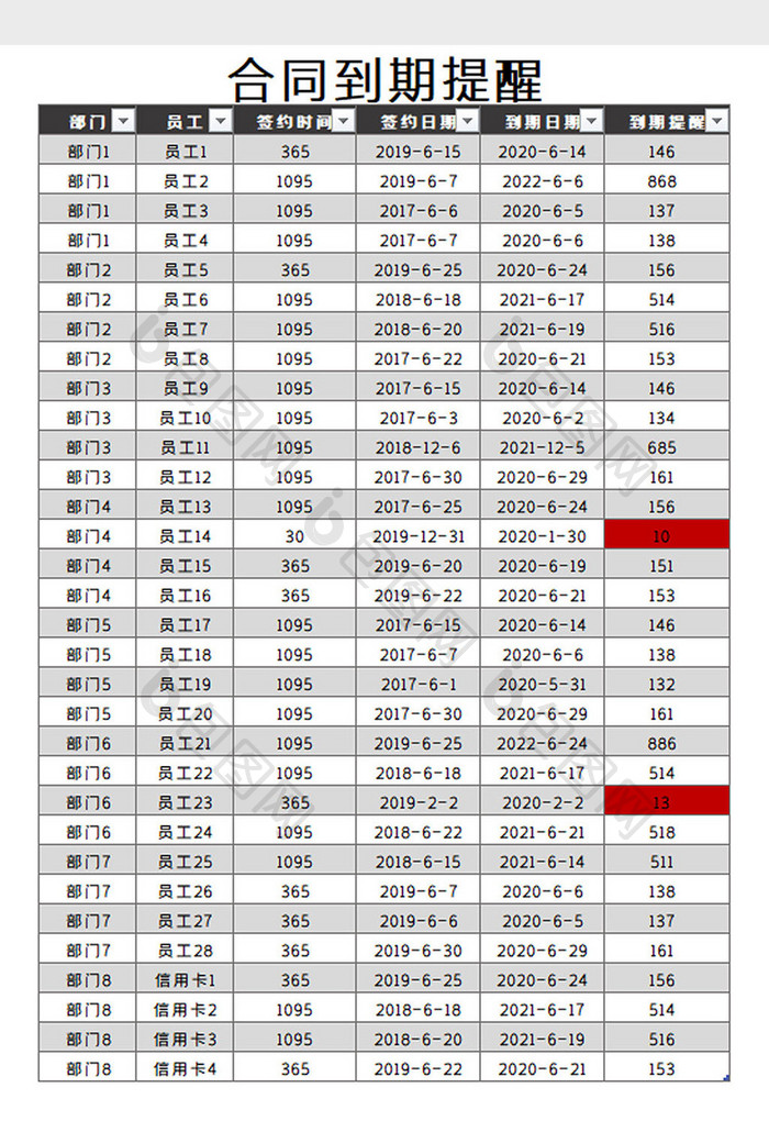 到期提醒表Excel模板