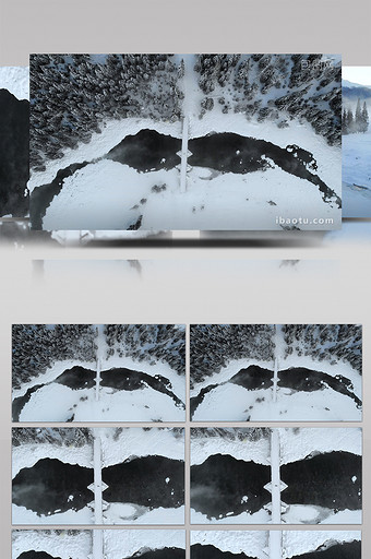 航拍新疆喀纳斯禾木河植被雪景木桥实拍视频图片