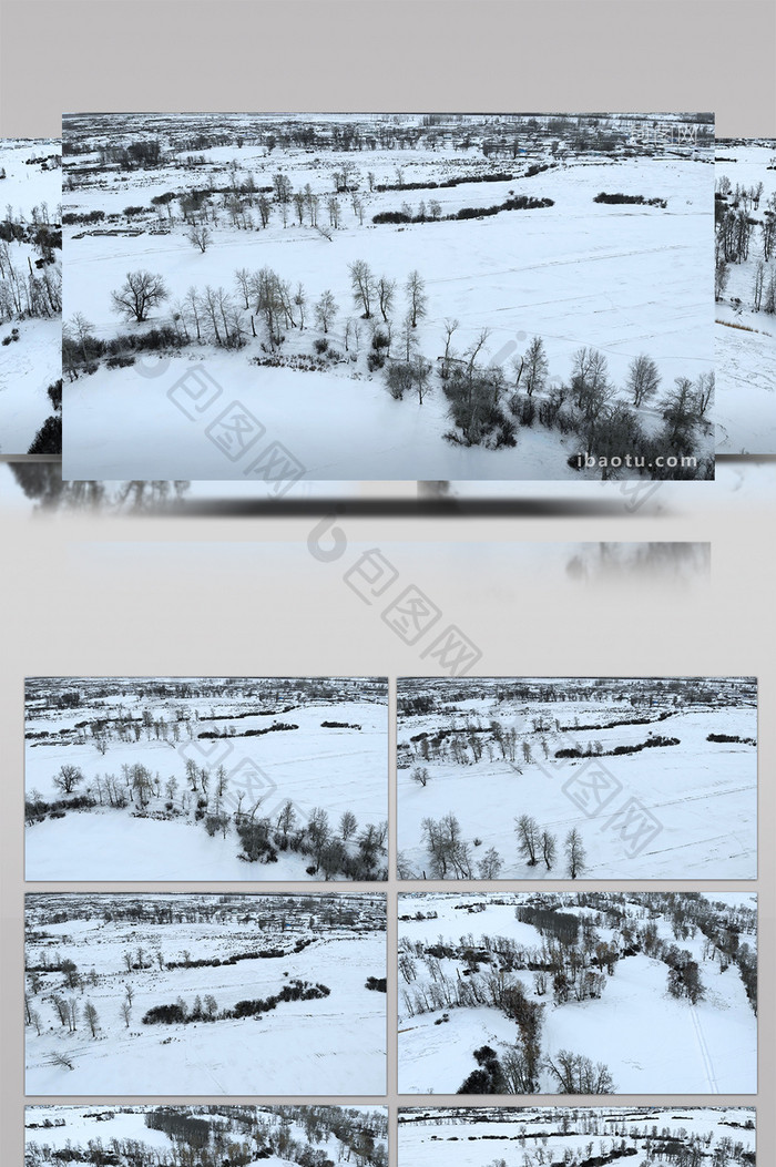 航拍新疆阿勒泰布尔津郊区树木雪地雪景实拍