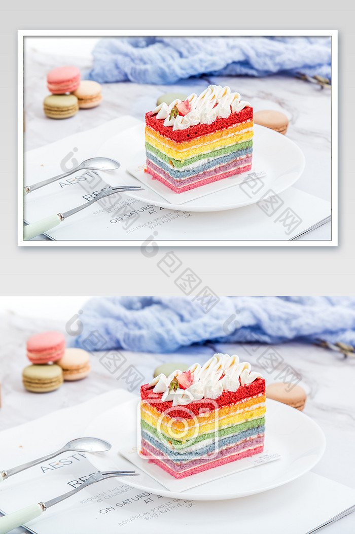 网红的彩虹千层蛋糕ins风下午茶摄影图片图片