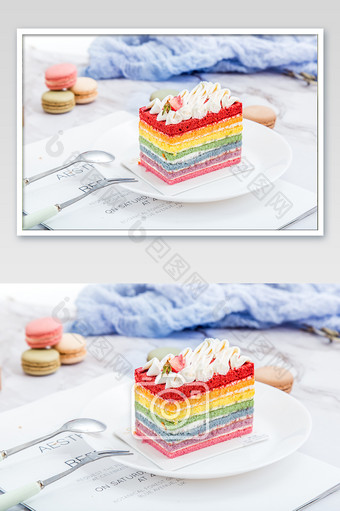 网红的彩虹千层蛋糕ins风下午茶摄影图片