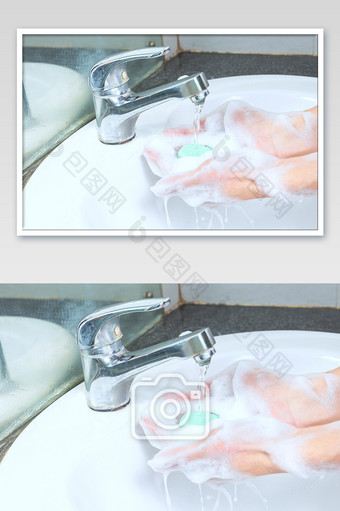 抗击肺炎倡议公益宣传开着水龙头洗手图片