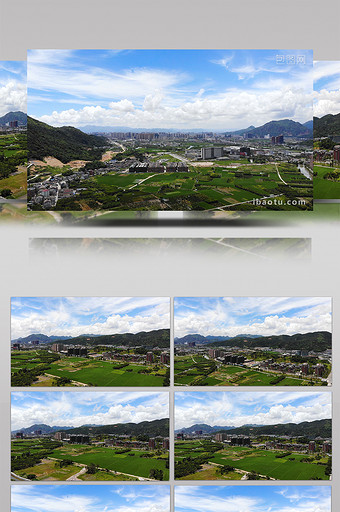 航拍浙江城镇建筑群景观植被青山白云实拍图片