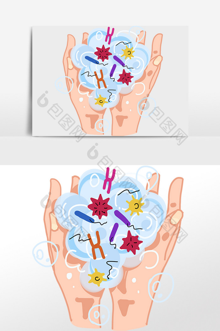 抗击新冠病毒预防感染洗手插画