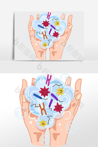抗击新冠病毒预防感染洗手插画图片