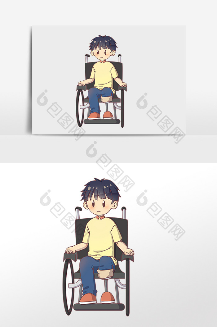 残疾人坐轮椅男孩插画