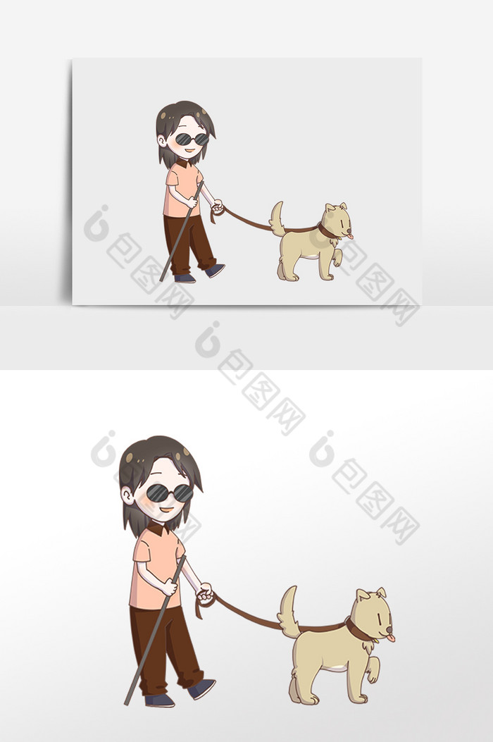 残疾人女孩盲人导盲犬插画图片图片