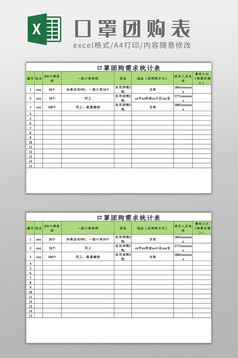 疫情口罩团购表口罩物资团购登记表医疗口罩团购信息登记表