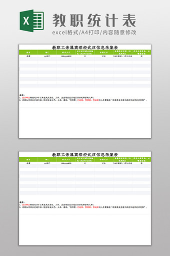 教职工经汉信息登记统计表Excel模板图片