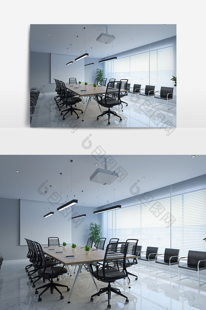 现代简约风格办公空间会议室会议桌