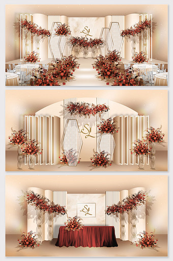 香槟色泰式婚礼手绘婚礼效果图图片