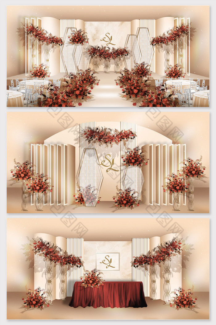 香槟色泰式婚礼手绘婚礼效果图图片图片