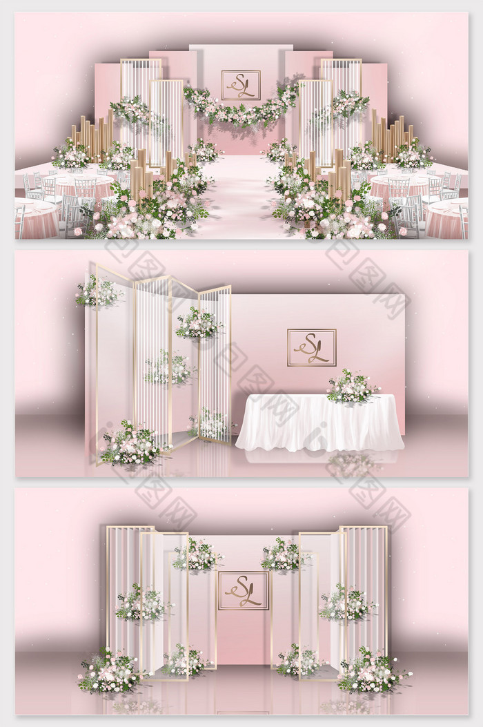 简约粉色泰式手绘婚礼效果图图片图片