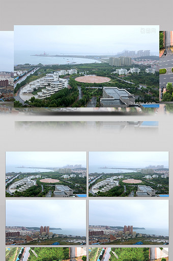 航拍辽宁大连市旅顺区雨中港口城市高楼大厦图片