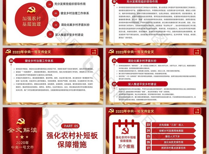 红色党政2020年中央一号文件PPT模板