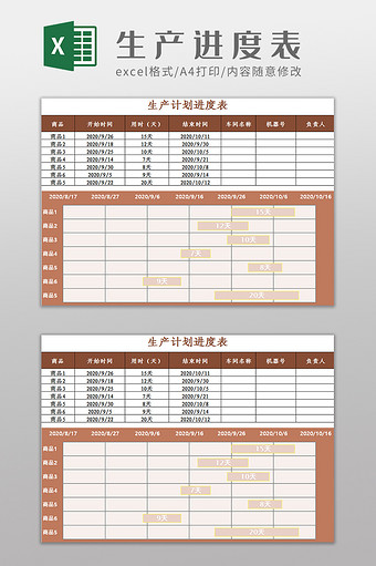 企业生产计划进度表Excel模板图片