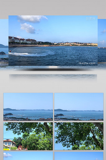 延时山东青岛信号山公园栈桥树木大海摩托艇图片