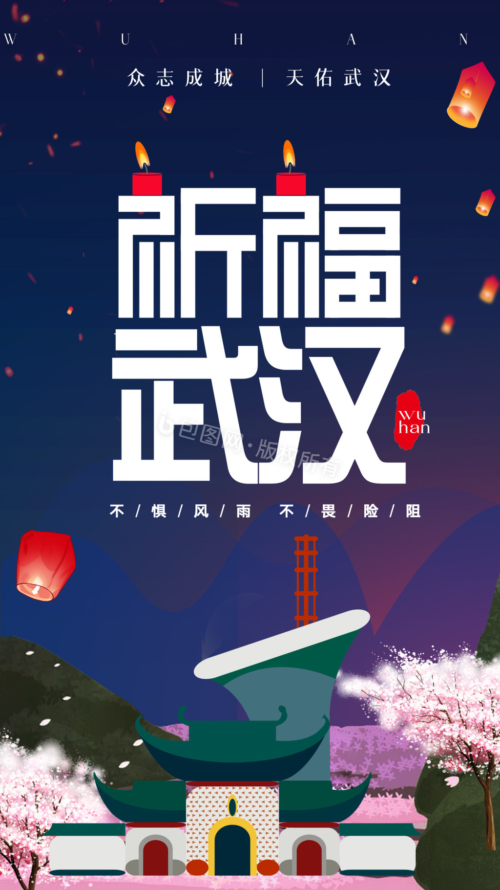 祈福武汉新型冠状病毒宣传动态海报GIF图片