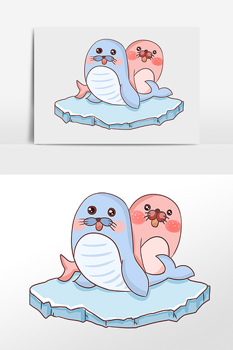 卡通手绘海豹插画