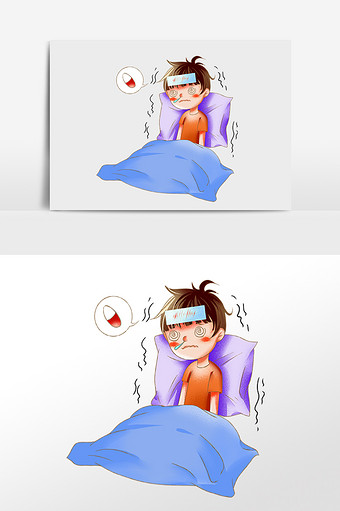 肺炎发烧人物插画元素