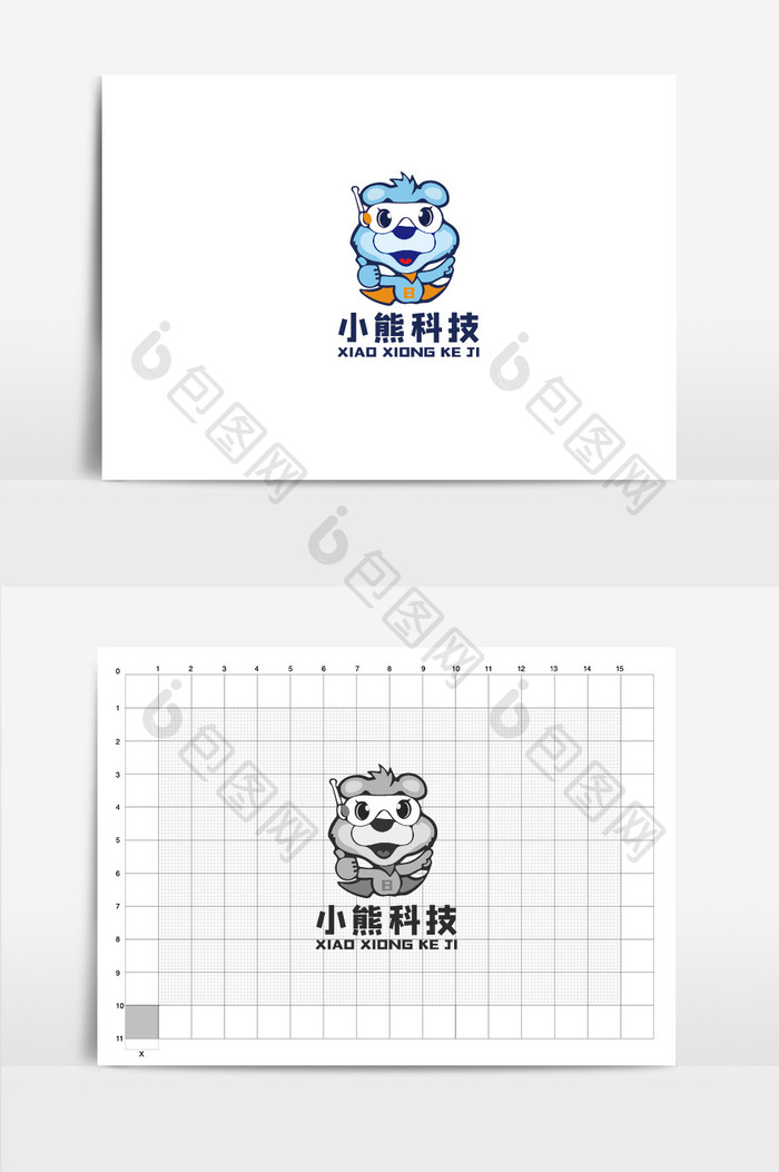 蓝色卡通矢量小熊科技logo标志