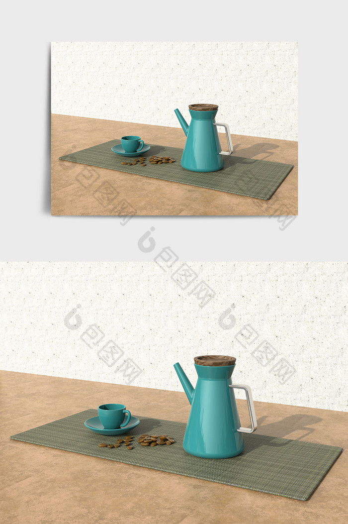 简约绿色陶瓷咖啡壶C4D模型图片图片