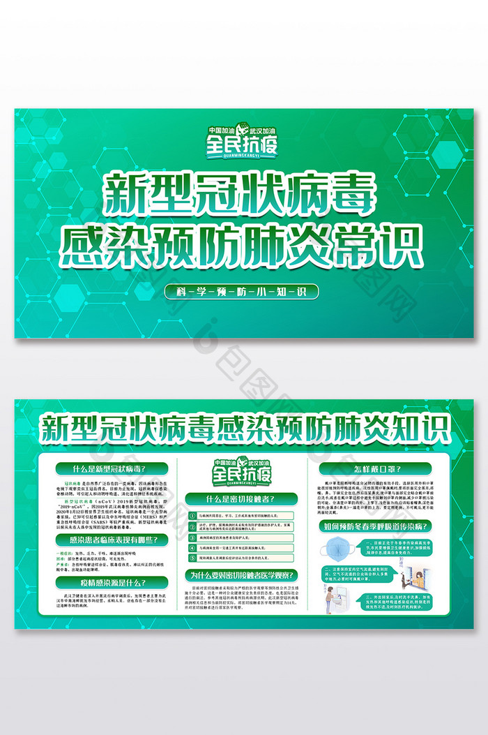 绿色清新风抗击疫情新冠肺炎宣传二件套