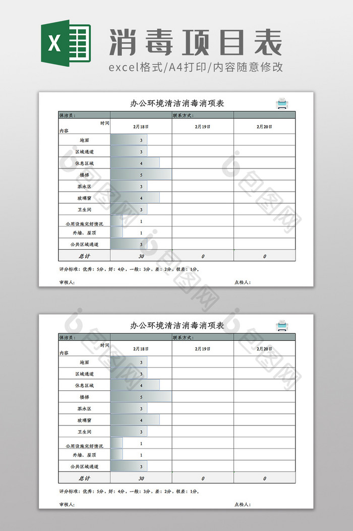 办公环境消毒保洁消毒项目表Excel模板