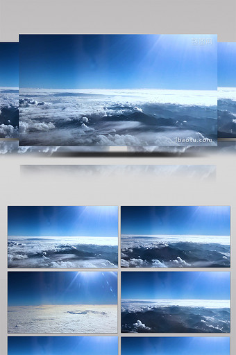 高空航拍山脉层积云云海蓝天阳光光束素材图片