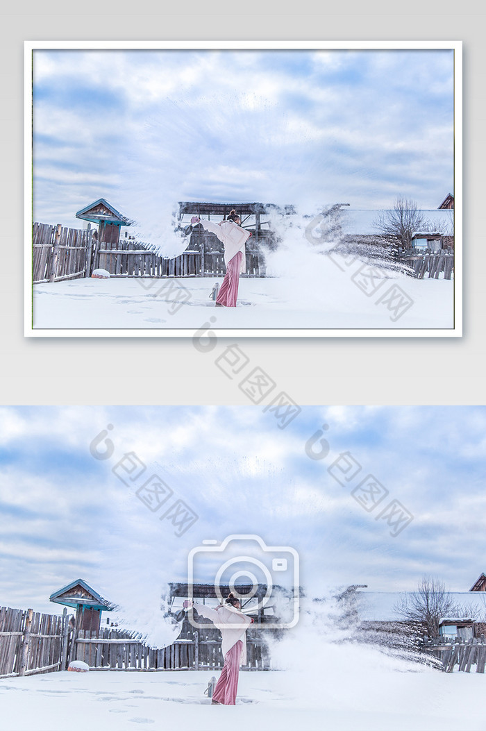 网红东北雪地雪景泼水成冰摄影图片图片