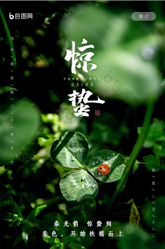 摄影图中国传统节气惊蛰启动页UI界面设计