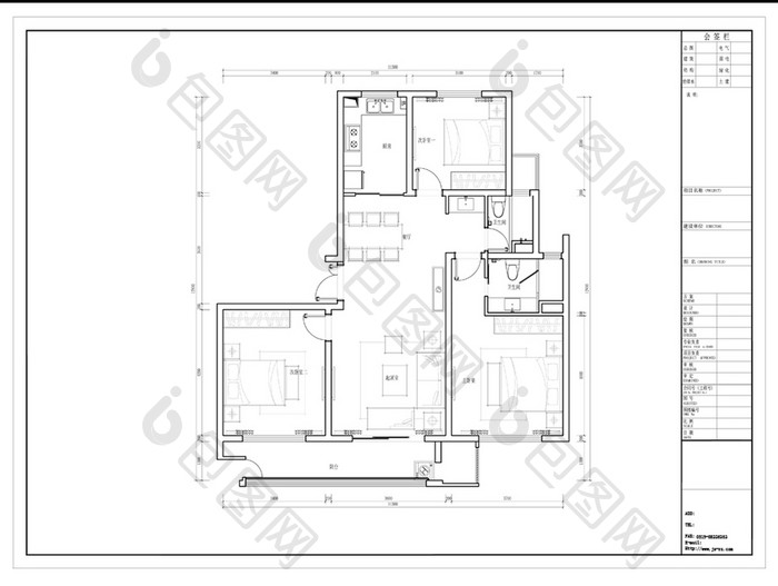 三居室户型CAD施工图纸