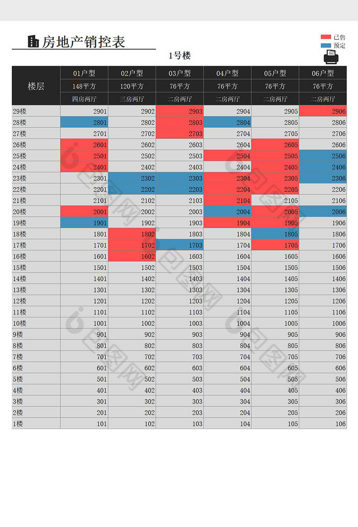 房地产销控管理表Excel模板