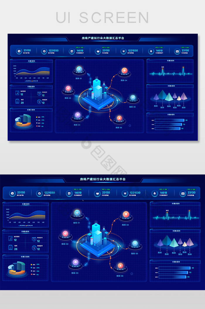 蓝色可视化建筑行业大数据汇总界面图片图片