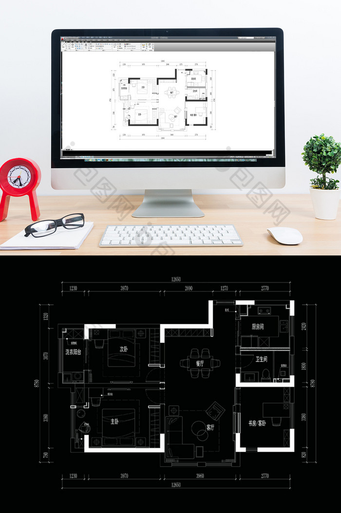 住宅三居室户型CAD施工图图片图片