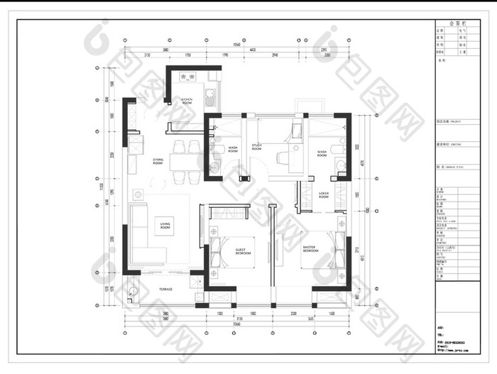 大三房户型CAD施工图纸