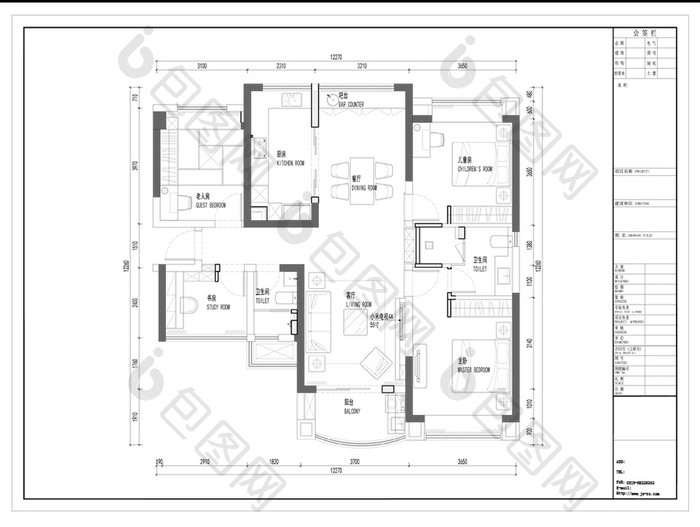 四居室户型CAD施工图纸