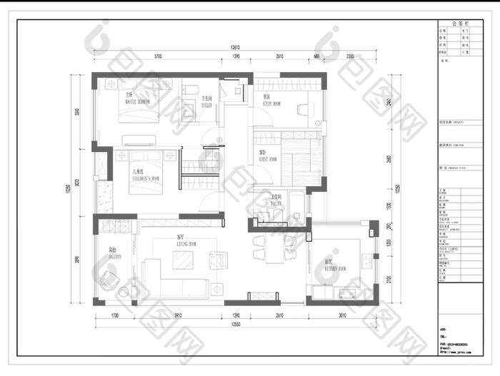 四室两厅户型CAD施工图纸