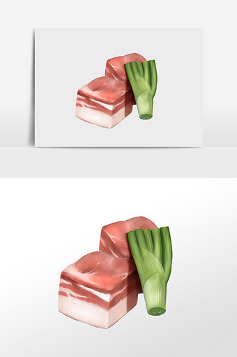 生鲜食材猪肉葱段插画