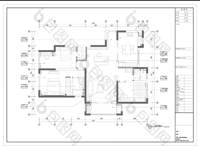 三房户型大平层CAD施工图