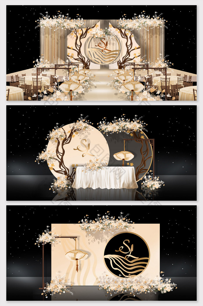 简约香槟色新中式婚礼效果图图片图片