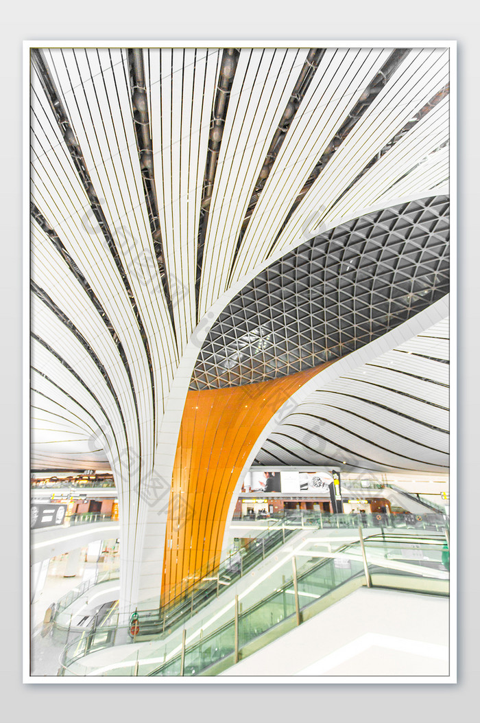 北京大兴国际机场的建筑内景网红筑摄影图片
