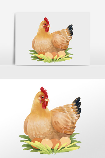 卡通家禽下蛋母鸡