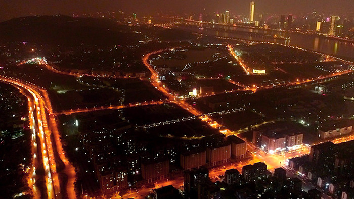 湖南省长沙市河西大学城夜景航拍延时摄影