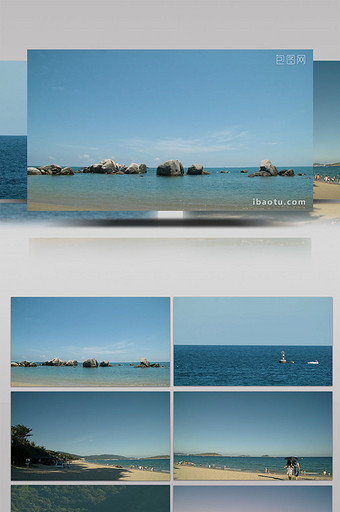 清新海边沙滩上的人群度假实拍视频图片
