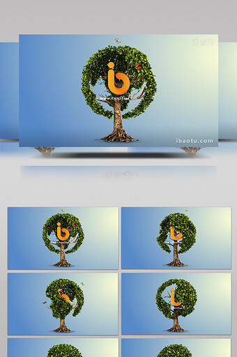 4K绿色环保旋转地球树蝴蝶标志AE模板图片