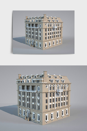 蛋壳灰色欧美古建筑楼房造型C4D场景图片