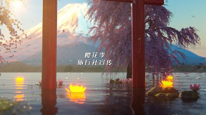 唯美樱花富士山旅行社日本旅游宣传AE模板