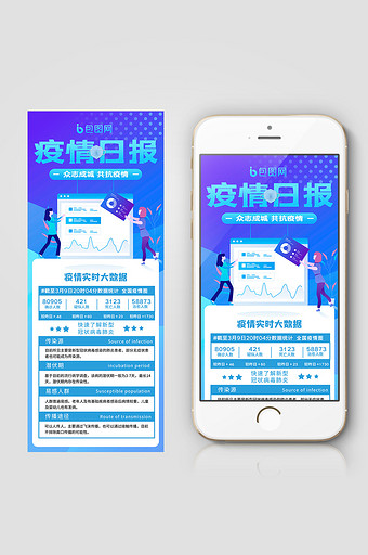 蓝色大气疫情日报手机信息长图图片